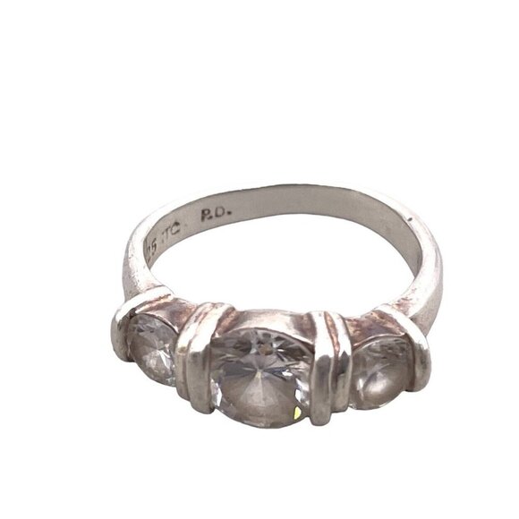 PD TC 925 Sterling Silver Cubic Zirconia Band Ring Size 5 - Picture 1 of 9